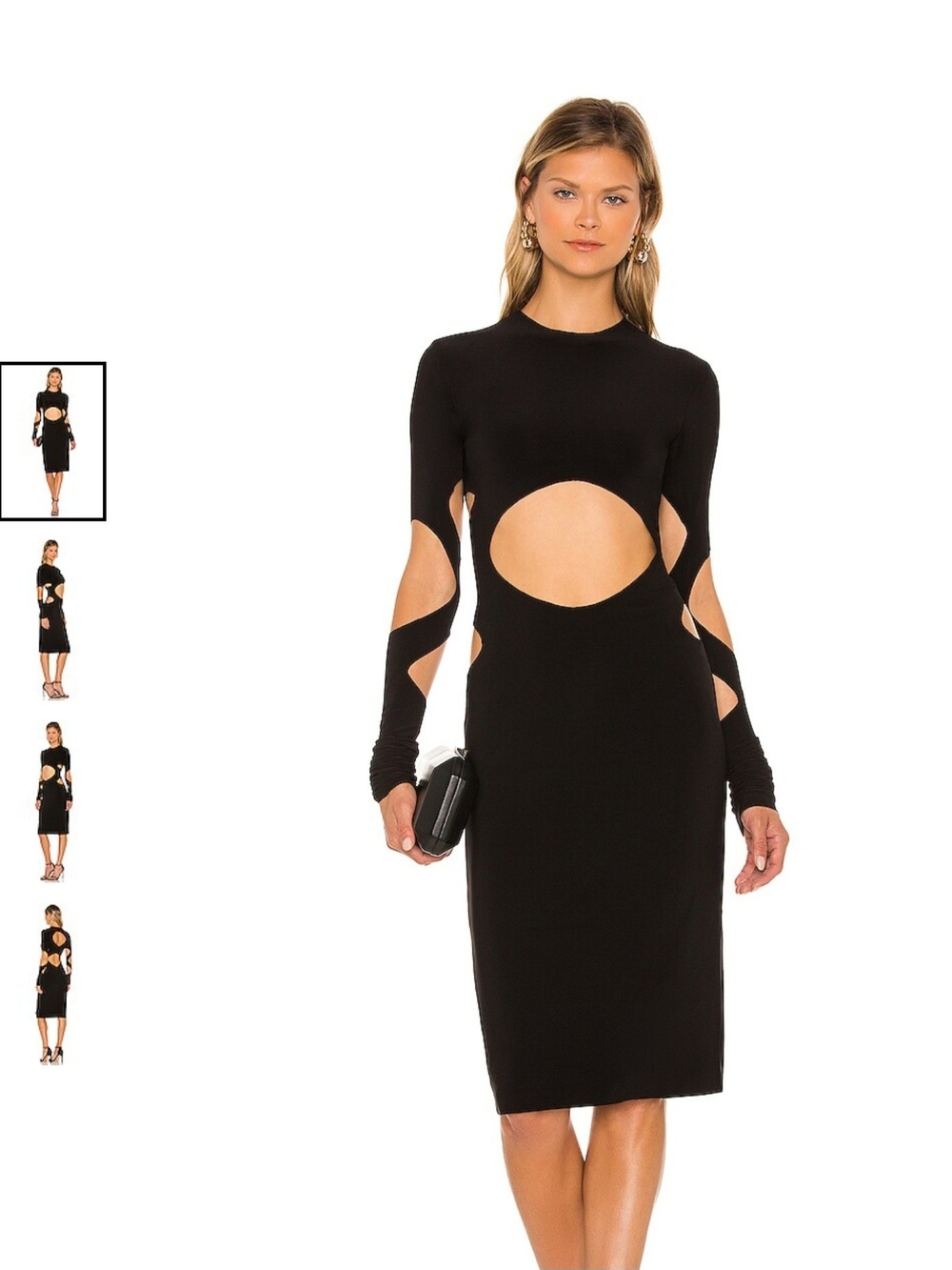 Norma Kamali Black Long-Sleeve Cutout Midi Dress